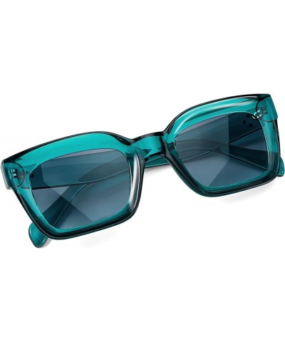 Classic Women Sunglasses Fashion Thick Square Sun Glasses Chunky Frame UV400 B2471 Transparent Turquoise $11.39 Wayfarer