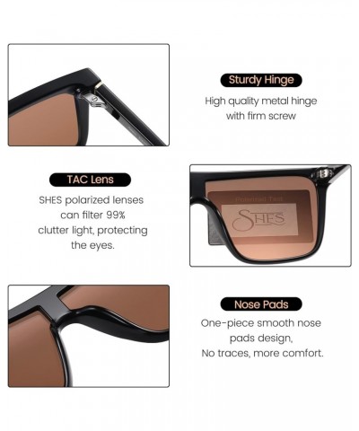 Oversized Square Sunglasses for Women Flat Top Shield Shades Trendy Big Siamese Lens SH1008 C3-black Frame Revo Gold Lens $14...