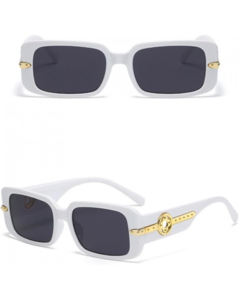 Square Double Color Women Sunglasses Retro Metal Decoration Wide Legs Men Shades UV400 Sun Glasses White $18.63 Rectangular