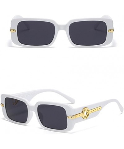 Square Double Color Women Sunglasses Retro Metal Decoration Wide Legs Men Shades UV400 Sun Glasses White $18.63 Rectangular