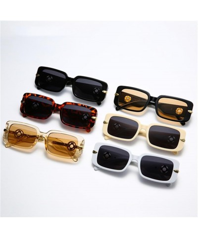 Square Double Color Women Sunglasses Retro Metal Decoration Wide Legs Men Shades UV400 Sun Glasses White $18.63 Rectangular