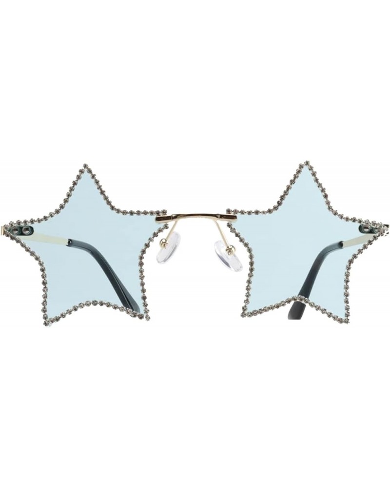 COTIA/Rimless Sunglasses Women Rhinestones Five Star Sun Glasses Irregular Personality Pentagram Glasses Blue $11.01 Designer