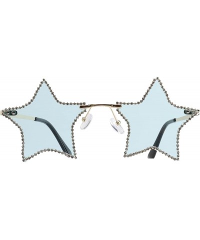 COTIA/Rimless Sunglasses Women Rhinestones Five Star Sun Glasses Irregular Personality Pentagram Glasses Blue $11.01 Designer