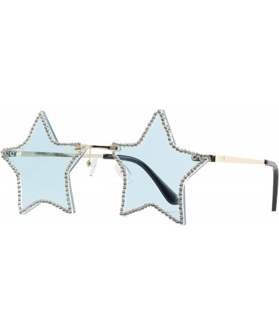 COTIA/Rimless Sunglasses Women Rhinestones Five Star Sun Glasses Irregular Personality Pentagram Glasses Blue $11.01 Designer