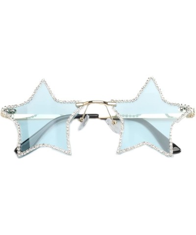 COTIA/Rimless Sunglasses Women Rhinestones Five Star Sun Glasses Irregular Personality Pentagram Glasses Blue $11.01 Designer