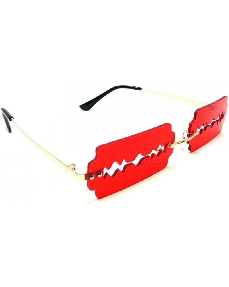 Slim Rimless Safety Double Edged Razor Blade Shaped Lenses Luxury Sunglasses Black & Gold Frame Red Lenses $12.15 Cat Eye