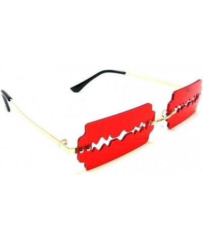 Slim Rimless Safety Double Edged Razor Blade Shaped Lenses Luxury Sunglasses Black & Gold Frame Red Lenses $12.15 Cat Eye