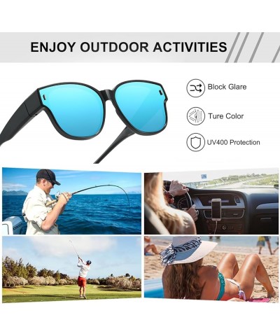 Fit Over Sunglasses for Women, Polarized Trendy Sun Glasses UV400 Protection for Driving & Outdoors A2 Black Frame, Blue Lens...