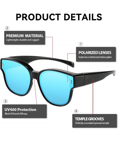 Fit Over Sunglasses for Women, Polarized Trendy Sun Glasses UV400 Protection for Driving & Outdoors A2 Black Frame, Blue Lens...