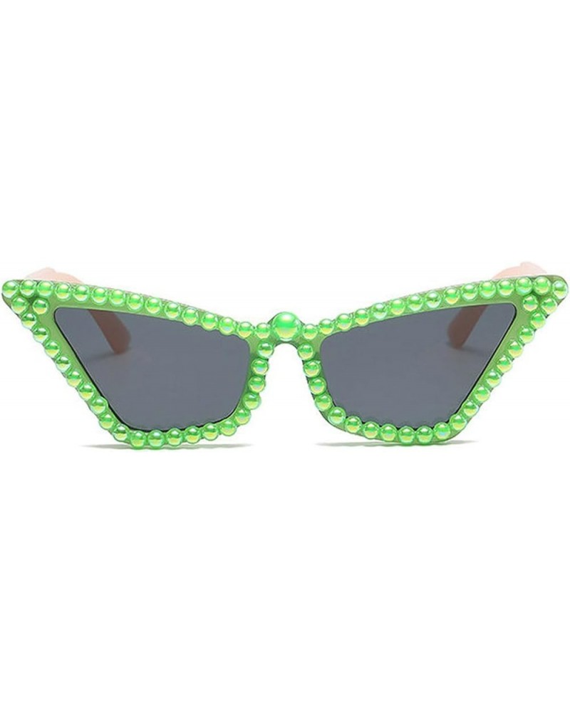 Fashion Cute Cat Eye Pearl Sunglasses for Women Shimmering Triangle Frame Disco Bling Party Sun Glasses Green $9.82 Cat Eye