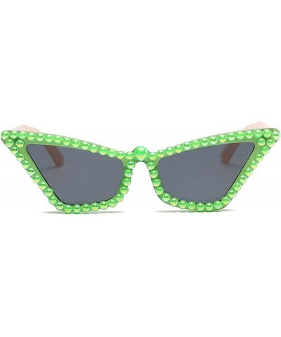 Fashion Cute Cat Eye Pearl Sunglasses for Women Shimmering Triangle Frame Disco Bling Party Sun Glasses Green $9.82 Cat Eye