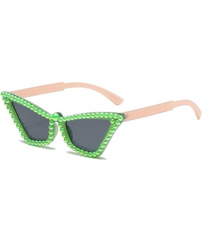 Fashion Cute Cat Eye Pearl Sunglasses for Women Shimmering Triangle Frame Disco Bling Party Sun Glasses Green $9.82 Cat Eye