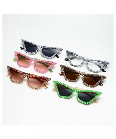 Fashion Cute Cat Eye Pearl Sunglasses for Women Shimmering Triangle Frame Disco Bling Party Sun Glasses Green $9.82 Cat Eye