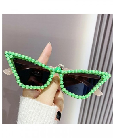 Fashion Cute Cat Eye Pearl Sunglasses for Women Shimmering Triangle Frame Disco Bling Party Sun Glasses Green $9.82 Cat Eye