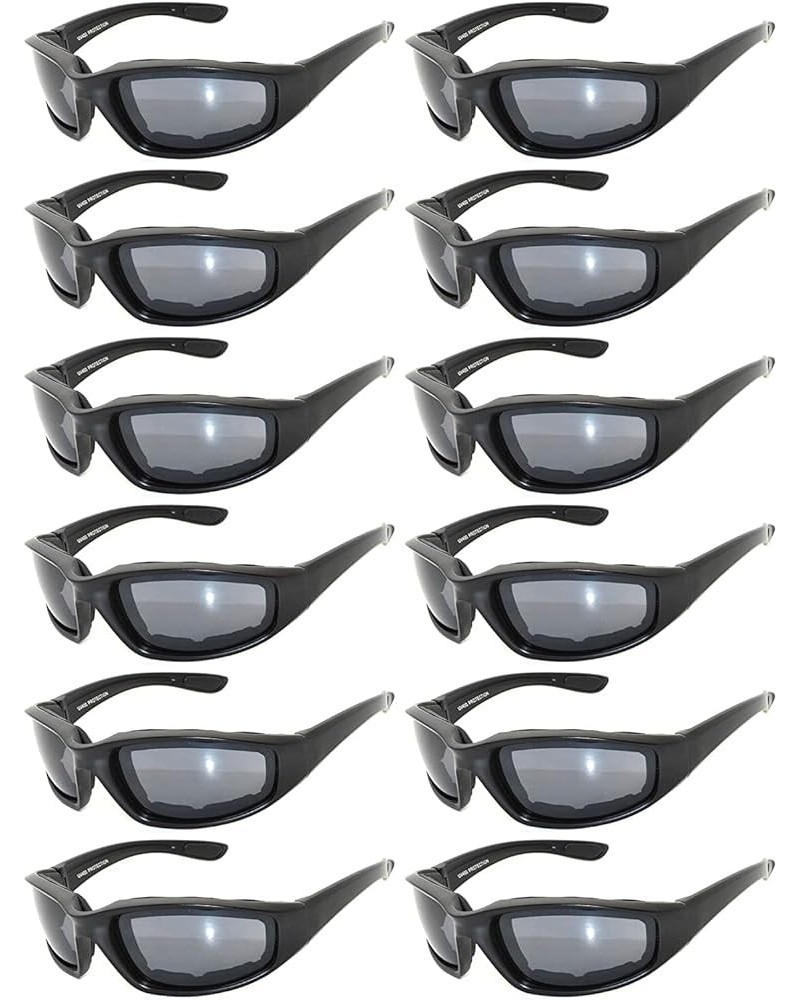 Wholesale of 12 Pairs Motorcycle Padded Foam Glasses Assorted Color Lens Black Smoke $21.41 Designer