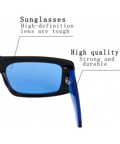 19067 Rectangle Sunglasses for Women Retro Fashion Sunglasses Sports Sunglasses UV 400 Protection Black Frame Blue Mirror No....