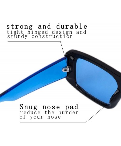 19067 Rectangle Sunglasses for Women Retro Fashion Sunglasses Sports Sunglasses UV 400 Protection Black Frame Blue Mirror No....