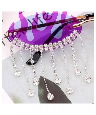 Vintage Retro Bling Rhinestone Tassel Rimless Sunglasses Crystal Trim Jeweled Fire Flame Glasses Fire Flame Purple $28.19 Oval