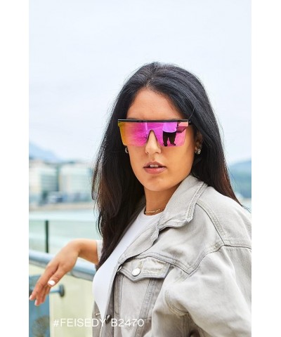 Oversized Sunglasses Mens Womens Flat Top Square Trendy Visor Shades UV400 B2470 Purple Mirrored Lenses $9.25 Oversized