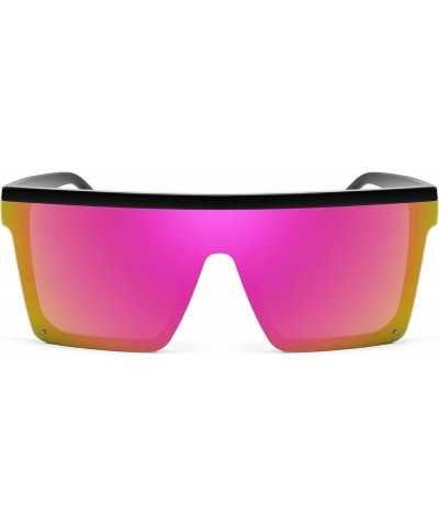 Oversized Sunglasses Mens Womens Flat Top Square Trendy Visor Shades UV400 B2470 Purple Mirrored Lenses $9.25 Oversized