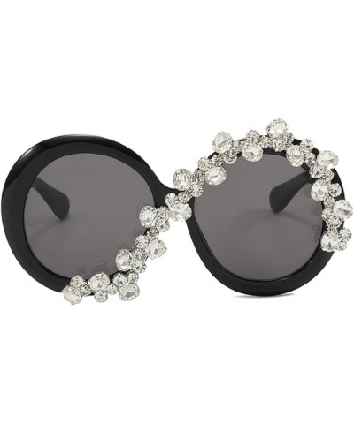 Fashion Rhinestone Round Sunglasses for Women Oversized Thick Frame Sparkling Sun Glasses Trendy Diamond Designer Black $9.96...