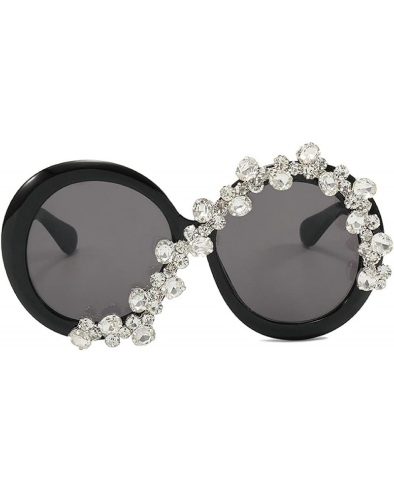 Fashion Rhinestone Round Sunglasses for Women Oversized Thick Frame Sparkling Sun Glasses Trendy Diamond Designer Black $9.96...