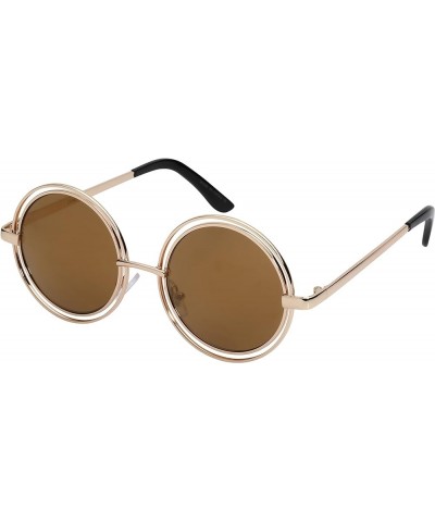 Double Circle Round Sunglasses with Color Mirrored Lens 23042-REV Gold Gold Mirrored $7.79 Round