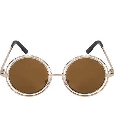 Double Circle Round Sunglasses with Color Mirrored Lens 23042-REV Gold Gold Mirrored $7.79 Round