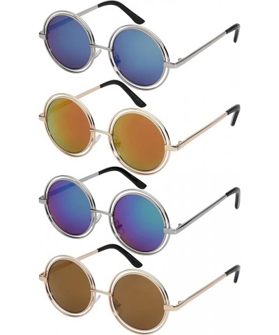 Double Circle Round Sunglasses with Color Mirrored Lens 23042-REV Gold Gold Mirrored $7.79 Round