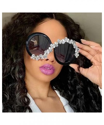 Fashion Rhinestone Round Sunglasses for Women Oversized Thick Frame Sparkling Sun Glasses Trendy Diamond Designer Black $9.96...