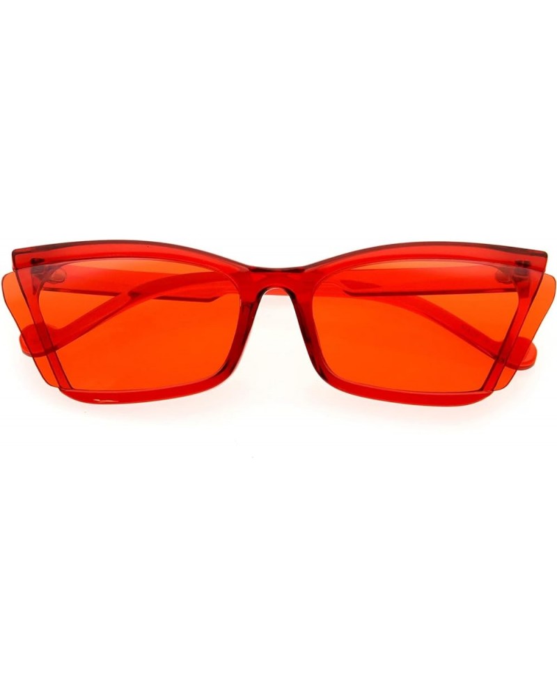 Sleek Semi-Rimless Winged Lens Cat Eye Sunglasses D276 Red / Red $10.79 Rimless