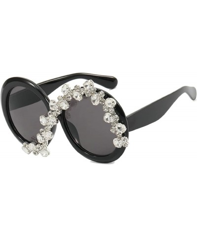 Fashion Rhinestone Round Sunglasses for Women Oversized Thick Frame Sparkling Sun Glasses Trendy Diamond Designer Black $9.96...