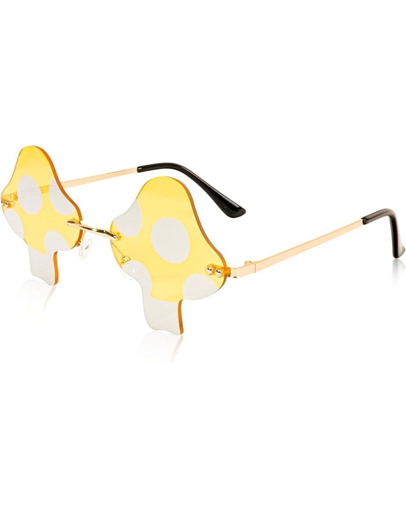 Rimless Mushroom Shape Sunglasses for Women Men Party Halloween Christmas Cosplay Glasses Prom Accessories Yellow $7.41 Rimless