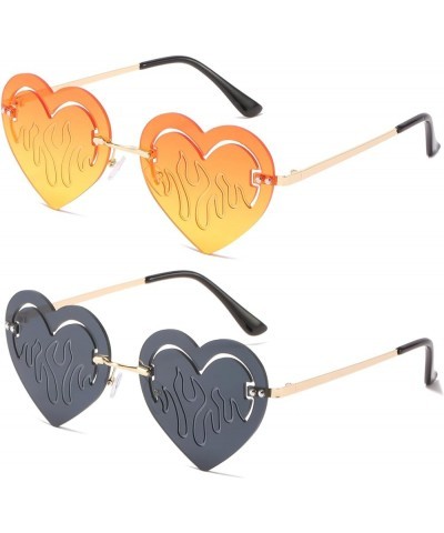 Heart Sunglasses Rimless Sun Glasses Fire Heart Party Glasses Cute UV400 Protection Eyewear Black/Orange $10.61 Heart