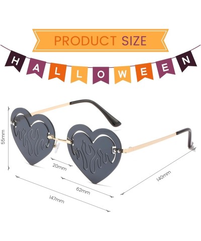 Heart Sunglasses Rimless Sun Glasses Fire Heart Party Glasses Cute UV400 Protection Eyewear Black/Orange $10.61 Heart