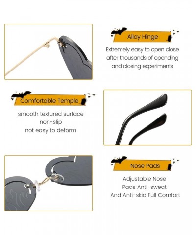 Heart Sunglasses Rimless Sun Glasses Fire Heart Party Glasses Cute UV400 Protection Eyewear Black/Orange $10.61 Heart