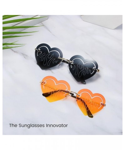 Heart Sunglasses Rimless Sun Glasses Fire Heart Party Glasses Cute UV400 Protection Eyewear Black/Orange $10.61 Heart