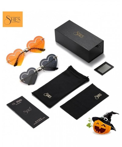 Heart Sunglasses Rimless Sun Glasses Fire Heart Party Glasses Cute UV400 Protection Eyewear Black/Orange $10.61 Heart