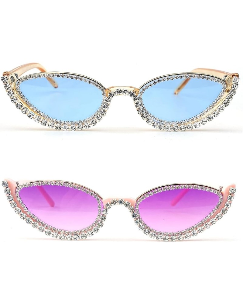 Fashion bling Rhinestone Cat Eye Sunglasses for Women Retro Narrow Cat-eye Diamond Sun Glasses Vintage Style Tinted Lens 2pcs...