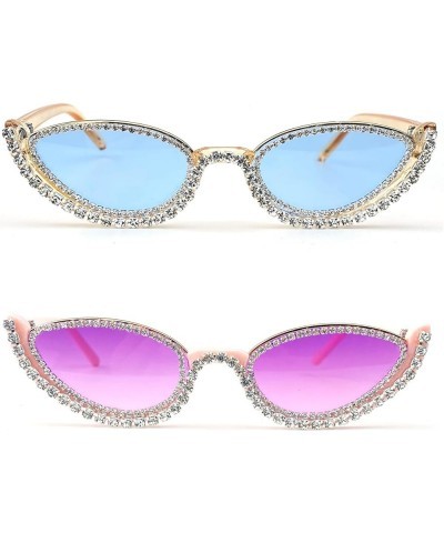 Fashion bling Rhinestone Cat Eye Sunglasses for Women Retro Narrow Cat-eye Diamond Sun Glasses Vintage Style Tinted Lens 2pcs...