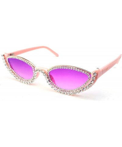 Fashion bling Rhinestone Cat Eye Sunglasses for Women Retro Narrow Cat-eye Diamond Sun Glasses Vintage Style Tinted Lens 2pcs...