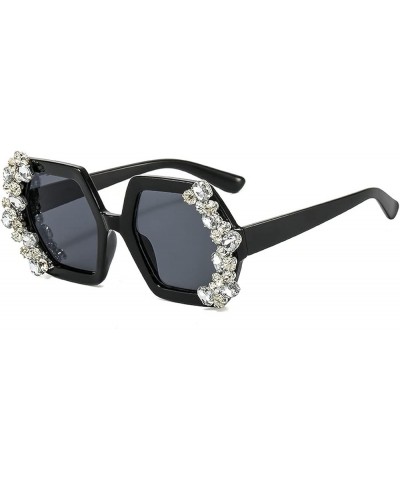 laureles/Oversized Square Rhinestone Sunglasses Women Diamond Sun Glasses Shiny Crystal Shades UV400 Ladies Eyewear Black-gre...