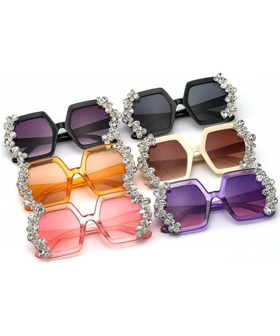 laureles/Oversized Square Rhinestone Sunglasses Women Diamond Sun Glasses Shiny Crystal Shades UV400 Ladies Eyewear Black-gre...