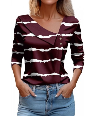 Women's 2023 Fall Long Sleeve Cotton Tops V Neck Comfy Henley Oversized Blouses Lose Fit Hippie Cowl V Neck Clothes 2-wine $1...