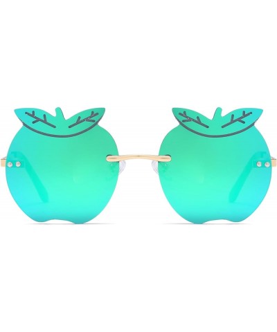 Cute Apple Shaped Sunglasses - Rimless Funny Party Mirrored Streetwear Sun Glasses Personality Rave Halloween Eyewear Green F...