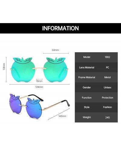 Cute Apple Shaped Sunglasses - Rimless Funny Party Mirrored Streetwear Sun Glasses Personality Rave Halloween Eyewear Green F...