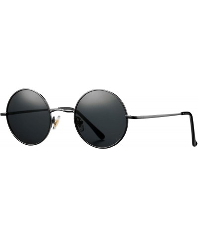 Small Round Polarized Sunglasses for Men Women Circle Retro Shades Metal Hippie Sunglasses UV400 C5-gunmetal Frame/Black Lens...