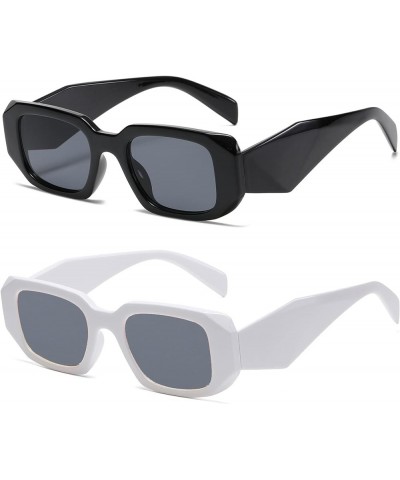 Trendy Rectangle Sunglasses for Women Man Square Sun Glasses Black Frame Grey Lens+white Frame Grey Lens $7.94 Rectangular