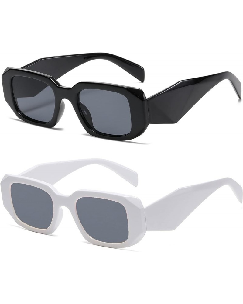 Trendy Rectangle Sunglasses for Women Man Square Sun Glasses Black Frame Grey Lens+white Frame Grey Lens $7.94 Rectangular