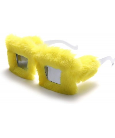 Cute Square Sunglasses Women Men Soft Furry Sun Glasses Ladies UV400 Shades Female Party Eyewear Oversized Mirror yellow $10....